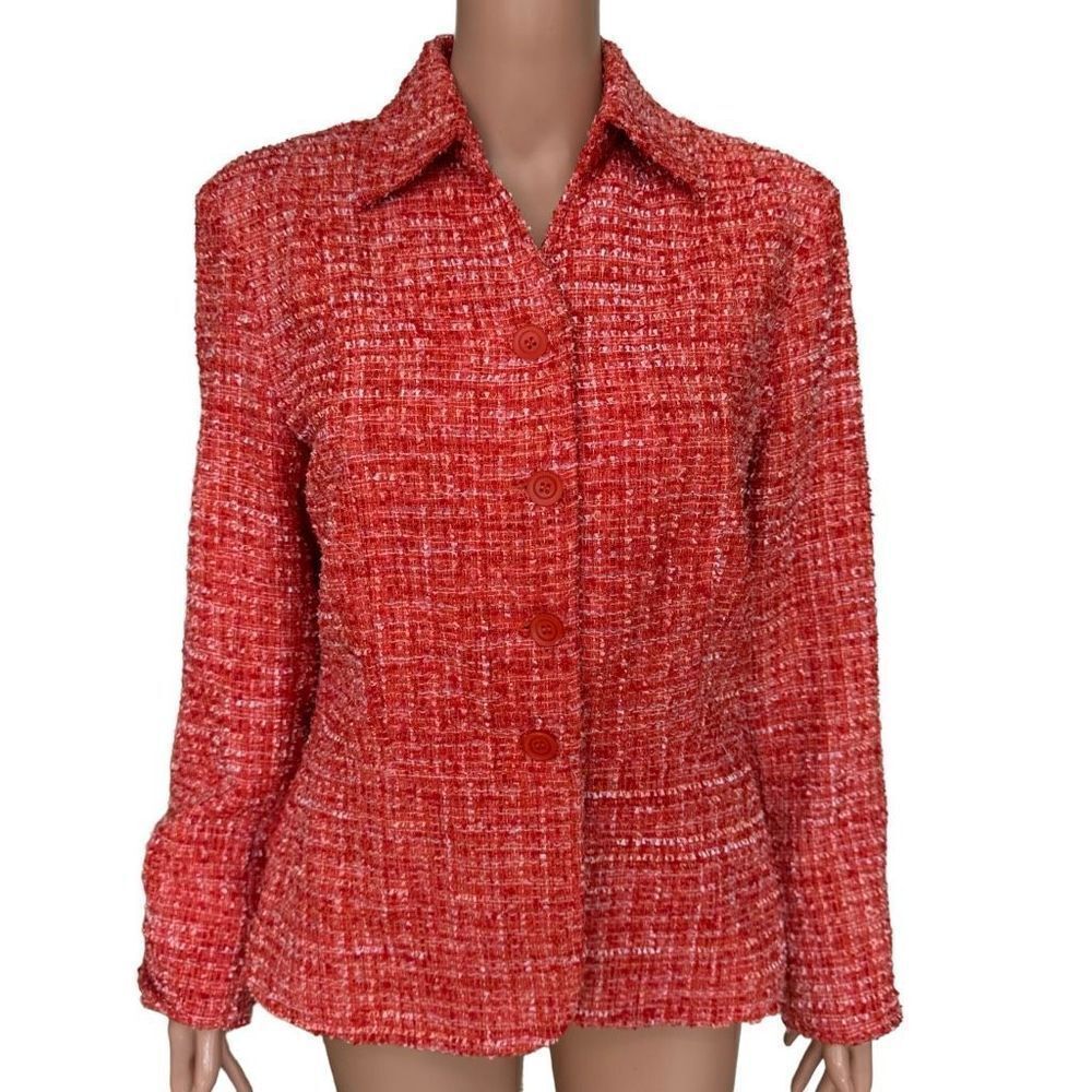 COLDWATER CREEK Orange Tweed Blazer Jacket Button Up size 8